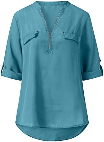 Bluz Genç Kızlar Kısa 1/2 Kollu 2023 Şifon Derin V Boyun Brunch Gevşek Fit Düz Bluz Gömlek Kadınlar için GB