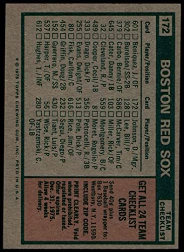 1975 Topps 172 Red Sox Takım Kontrol Listesi Darrell Johnson Boston Red Sox (Beyzbol Kartı) NM Red Sox