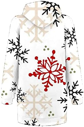 Ruzıyoog Noel Hoodies Elbise Kadınlar için Sevimli Santa Baskı Uzun Kollu Kapüşonlu Sweatshirt Elbiseler Gevşek Kazak Cep