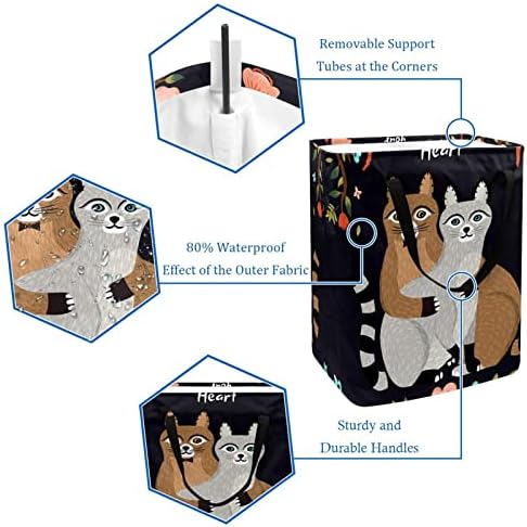Komik Kedi Takip Kalp Baskı Katlanabilir çamaşır sepeti, 60L Su Geçirmez çamaşır sepetleri çamaşır Kutusu Giysi Oyuncak Depolama