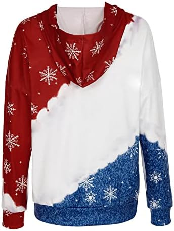 Merry Christmas Tops-kadın svetşört İpli Uzun Kollu Colorblock Kazak Hoodies Cepler ile