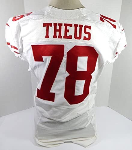 San Francisco 49ers John Theus 78 Oyunu Yayınlandı Beyaz Forma 70. Yama 46 1-İmzasız NFL Oyunu Kullanılmış Formalar