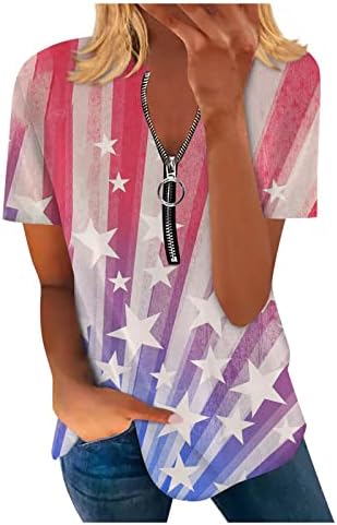 Yazlık gömlek Kadınlar için 2023 4th Temmuz Amerikan Bayrağı Baskılı Tunik Bluz Gevşek V Yaka kısa kollu T Gömlek Üst