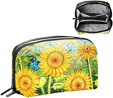Yağlıboya Ayçiçeği Makyaj Çantası Çanta için Taşınabilir Seyahat Organizatör Çantası Tuvalet güzellik çantası