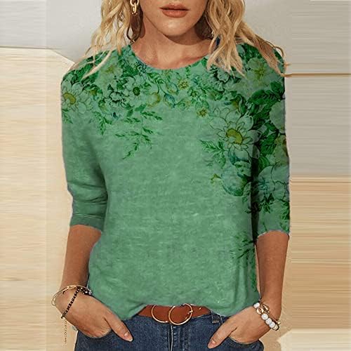 Kadın Uzun Kollu Gömlek Altında Çok Yönlü Rahat Yuvarlak Boyun Üç Çeyrek Kollu baskılı tişört Üst 2023