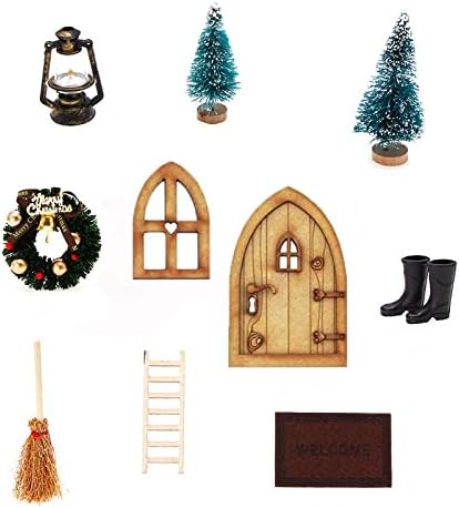 Gnome Kapı Noel Seti, Gnome Evi Noel Dekorasyonu, Gnome Kapı Noel Ağacı Çelenk Ahşap Merdiven Odası Lastik Çizme Halı Minyatür