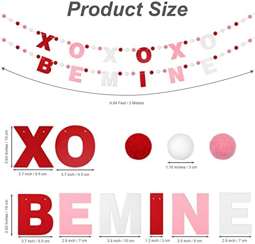 ADXCO 4 Adet sevgililer Günü Garland Banner Seti XOXO Benim Ol Keçe Topu Pom Pom Garland Aşk Kalp Şeklinde Afiş Süslemeleri