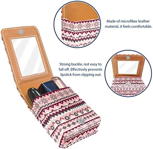 ORYUEKAN Ruj Kılıfı Ayna ile Sevimli Taşınabilir Makyaj Çantası kozmetik torbası, Etnik Pembe Güzel Kar Tanesi Çizgili Vintage