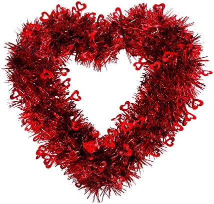 UUYYEO 30 CM Sevgililer Düğün Çelenk için Ön Kapı Tinsel Kalp Çelenk Sevgililer Günü Kalp Şeklinde Çelenk Sevgililer Günü
