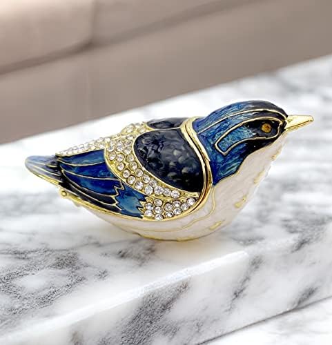 JWT Astyle Mavi Naped Nuthatch Kuş Menteşeli Biblo Kutuları Kristaller ile Koleksiyon Ivır Zıvır Mücevher Kutusu Kuş Sevgilisi
