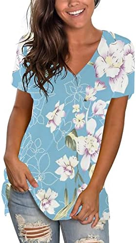 Bayan pamuklu bluz 2023 Kısa Kollu V Boyun Grafik Baskı Çiçek Rahat Üst Tshirt Bayanlar için Sonbahar Yaz OLUN