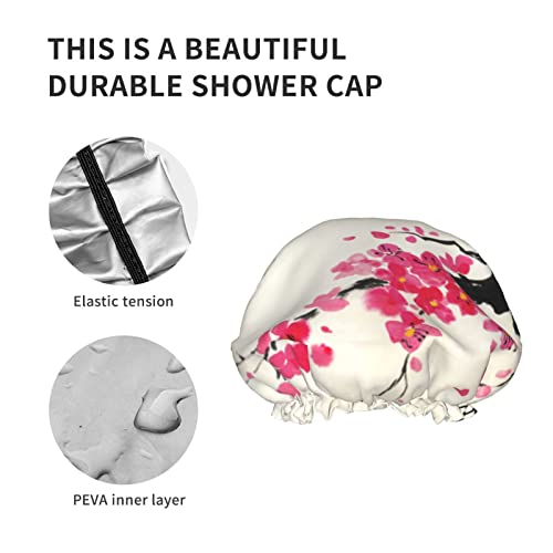 Kadınlar Kullanımlık Streç Hem Saç Şapka Çiçek Oryantal Kiraz Şube Çift Katmanlar Su Geçirmez Duş Başlığı banyo bonesi