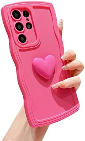 LYQZDT Düz Renk Kıvırcık Dalga Çerçeve Darbeye Dayanıklı Kılıf Samsung Galaxy S22 Ultra, Sevimli 3D Aşk Kalp Kadın Kızlar