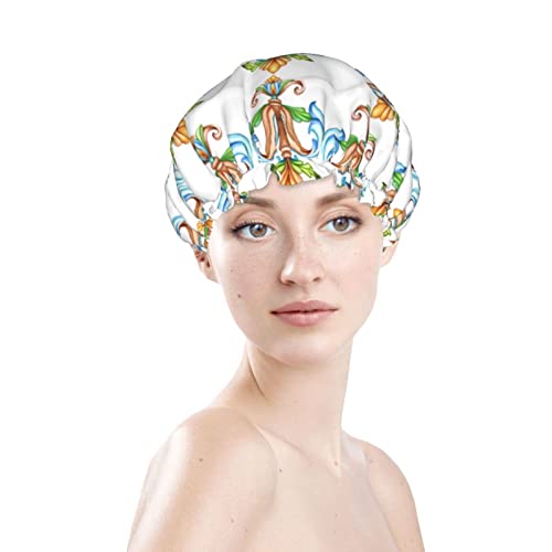 Kadınlar Kullanımlık Streç Hem Saç Şapka Suluboya Fleur De Lis Fransa Çift Katmanlar Su Geçirmez Duş Başlığı banyo bonesi