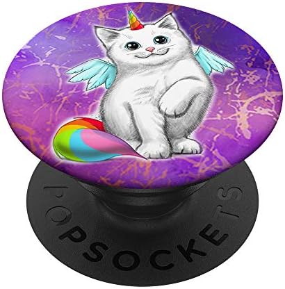 Mor PopSockets üzerinde Şirin Caticorn Unicorn Kedi Gökkuşağı Kitty Tasarımı PopGrip: Telefonlar ve Tabletler için Değiştirilebilir