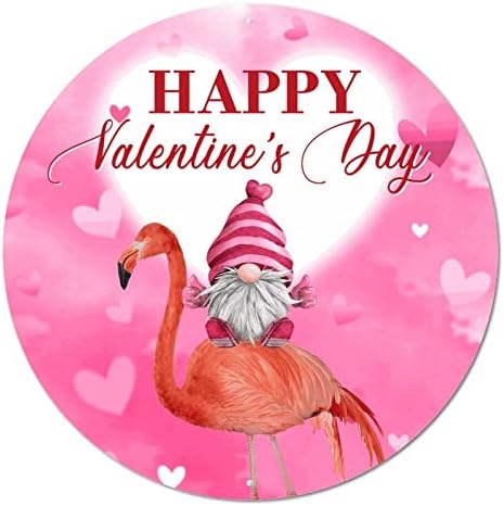 Sevgililer Gününüz Kutlu Olsun Pembe Cüceler ve Flamingolar Vintage Yuvarlak Metal Tabela Plak Daire Metal Sanat Baskılar
