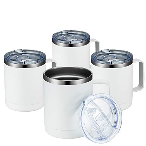 MEWAY 12 oz Kahve kulplu kupa 4 Paket Toplu, Sürgülü Kapaklı Paslanmaz Çelik Yalıtımlı Seyahat Bardakları, Sıcak ve Soğuk