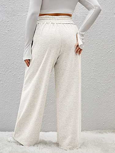 MakeMeChıc kadın Artı Boyutu Geniş Bacak Sweatpants Casual İpli Bel Düz Bacak Pantolon