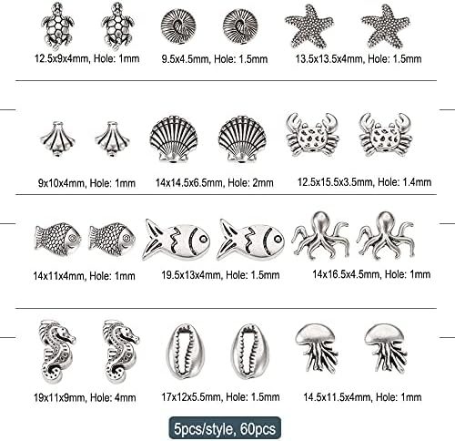 Fashewelry 60 adet Okyanus Hayvan Tibet Gevşek halka boncuk Antik Gümüş Deniz Yaşamı Yaratıklar Alaşım Boncuk Kolye Bilezik