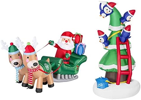 VİVOHOME Noel LED ışıklı 6.9 ft uzun şişme Santa ren geyikleri ve hediye kutuları ile kızak üzerinde ve 8ft yükseklik Penguenler