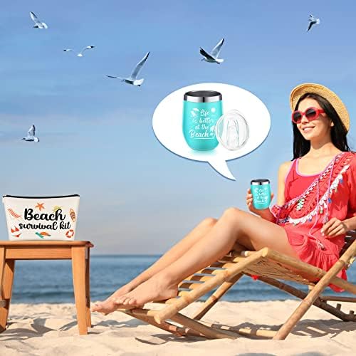 Reginary 2 Adet Kadınlar için Komik Plaj Hediyeleri, Plajda Hayat daha iyi Bardak Bardak Sevimli Plaj hayatta kalma kiti