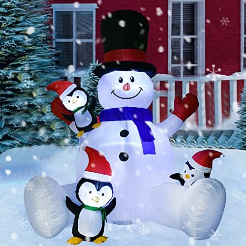 Artiflr 7Ft ışıklı noel şişme kardan adam ile üç sevimli penguenler, Yapı renk LED ışıkları açık kapalı tatil süslemeleri