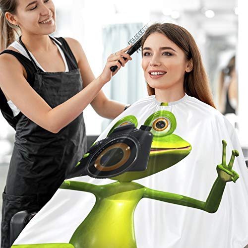 Mutlu Yeşil Kurbağa Kamera Berber Pelerin ve Sakal Önlük 2 in 1-Profesyonel Saç Kesme Pelerin ile 2 Vantuz, Su Ve Leke Dayanıklı