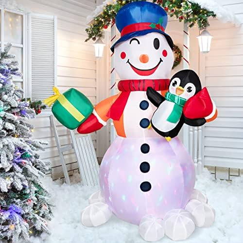 DECORLİFE şişme kardan adam, Penguen ile 6FT dev Kardan Adam Şişme dahili dönen LED ışıkları, Noel havaya Uçurmak Yard Arka