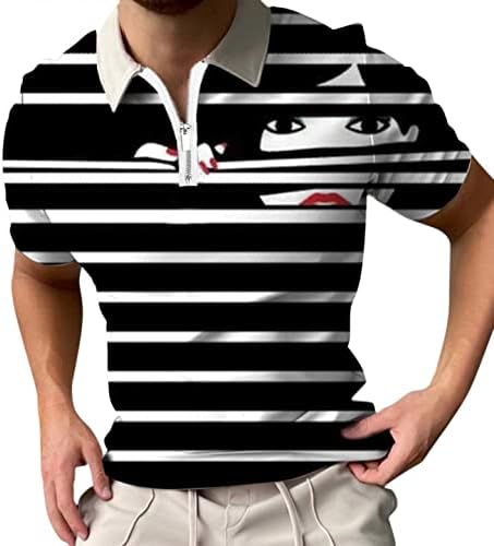 XXBR Golf Gömlek Mens için, yaz Şık Yüz Komik Baskı Kısa Kollu T Gömlek Moda Rahat-fit 1/4 Fermuar Polo Tops