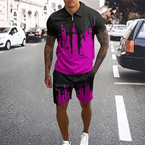 RbCulf Eşofman Erkekler için Moda Kravat boya Kısa Kollu Fermuar up Yaka Rahat golf gömlekleri T-Shirt Jogger Şort Kıyafetler