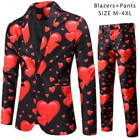 WOCACHI 2 ADET sevgililer Günü Smokin Takım Elbise Ceket Setleri Mens, Komik Aşk Kalp Blazer Pantolon Parti Kıyafetleri Seti