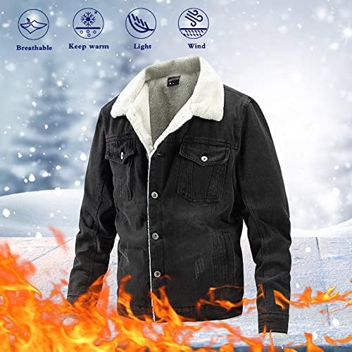 XXBR Denim Ceketler Mens, Sonbahar Kış Düğme Aşağı Polar İç Ceket Yaka Yaka Retro İş Sıcak Dış Giyim