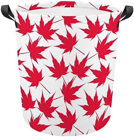 Kanada Kırmızı Akçaağaç Yaprakları çamaşır sepetleri Kolları ile Su Geçirmez Katlanabilir Yuvarlak Giysi Sepetleri Saklama