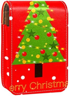 ORYUEKAN Ruj Kılıfı Ayna ile Sevimli Taşınabilir Makyaj Çantası kozmetik torbası, Merry Christmas Kırmızı Yeşil Karikatür