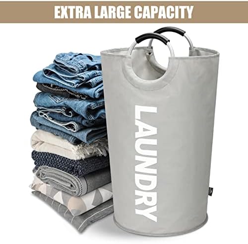 DOKEHOM 90L Büyük Katlanabilir Çamaşır çamaşır sepeti Çantası (7 Renk) Yatak Odası için, Kumaş (Gri, L)
