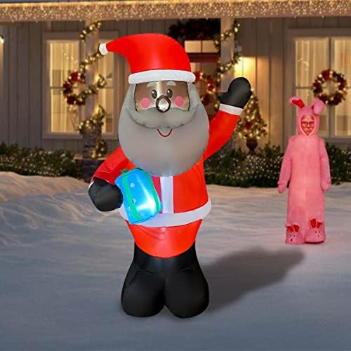 PATLAMA EĞLENCELİ 5.3 ft Şişme Noel Siyah Santa Holding Hediye Kutusu LED havaya uçurmak Işıklı Dekor Kapalı Açık Tatil sanat