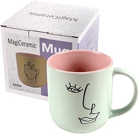 MagiCeramic 18 oz Kahve Kupalar Boho Kadınlar için Estetik Latte Sanat Seramik Bardak Kumtaşın Diner Çorba Kupa Sevimli Kahve