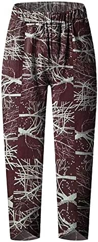 Xiloccer kapri pantolonlar Kadınlar için Pamuk Keten Baskılar Pantolon Rahat İş pantolonu Baggy Geniş Bacak Kapriler Kırpılmış