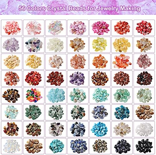 Quefe 1800 adet 56 Renkler kristal Boncuklar, Yüzük Yapımı Kiti, Taş Çip Boncuk Düzensiz Doğal Taş Takı Yapma Malzemeleri