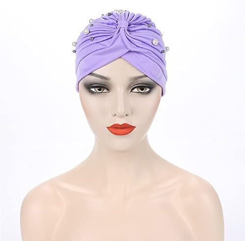 Fxhıxıy Türban Şapka Kadınlar için Boncuklu Önceden Bağlı Düğüm Şapka Kemo Kasketleri Headwrap kapaklar Kanser Saç Kapağı