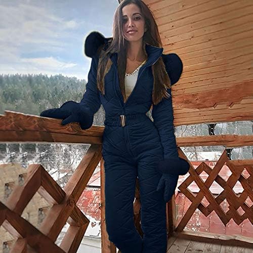 Kadın Moda Rahat Kalın Snowboard Skisuit Açık Spor Fermuar Kayak Takım Parlama Kollu Tulum