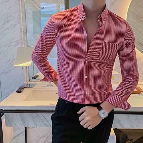 DGKaxıyaHM erkek ınce basit düğme aşağı ekose gömlek temel düzenli Fit uzun kollu yaka gömlek açık ön ışık elbise bluz