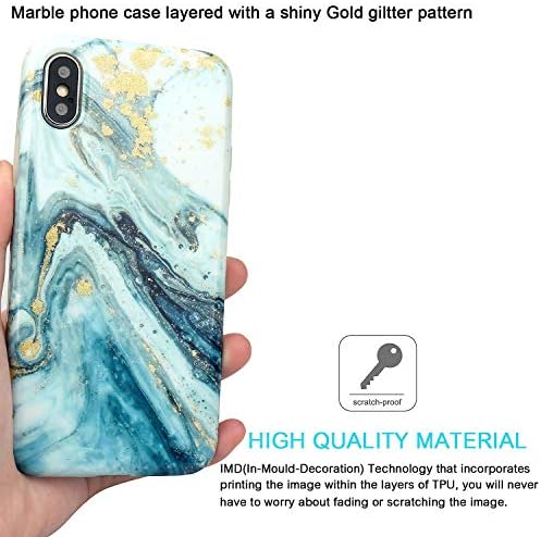 JIAXIUFEN ile Uyumlu iPhone Xs Max Durumda Altın parlak sim Mavi Mermer İnce Darbeye Dayanıklı Esnek Tampon TPU Yumuşak Kılıf