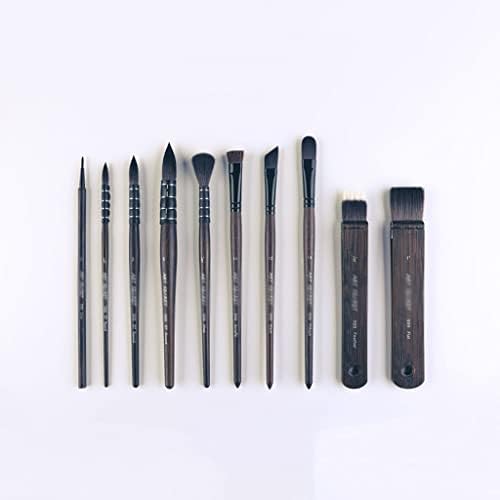ZLXDP Suluboya Resim Fırçası 10 / Set Organik Mix Saç Çok Fonksiyonlu Akrilik Sanat Araçları Ahşap Saplı (Renk : Siyah, Boyutu:
