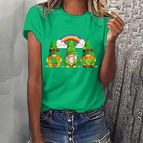 Aziz patrick Günü Üç Cüceler Holding Shamrock Gnome Gökkuşağı T - Shirt Kadın Dışarı Çıkmak Üstleri Crewneck Kısa Kollu Gömlek