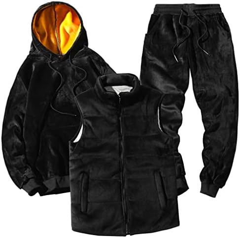 Ceviz Kalın Çift Taraflı Kadife Eşofman erkek Kış Sıcak Altın Kadife Seti Üç Parçalı Kadife Takım Elbise (Renk: Siyah, Boyut: