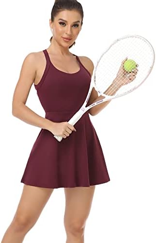 Kadın Yaz Cut Out Bükülmüş Günlük Elbise, Egzersiz Tenis Golf Bale Elbise Dahili Sutyen ve Şort Cepler