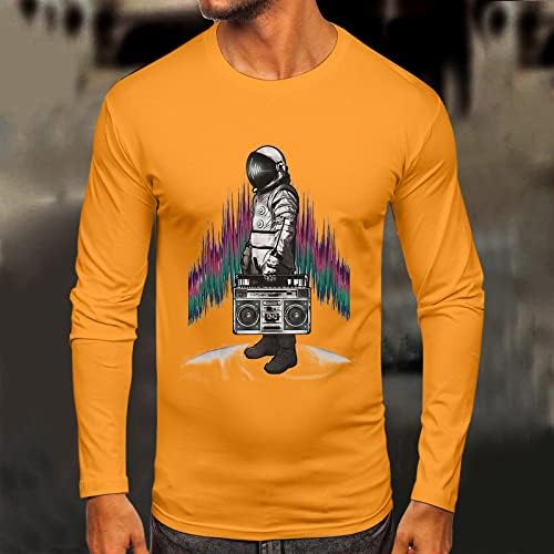 ZDDO erkek Uzun Kollu T-Shirt Sonbahar Slim Fit Astronot Müzik Baskı Crewneck Tee Üstleri Atletik Spor Rahat T Shirt