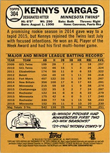 2017 Topps Mirası 304 Kennys Vargas Minnesota Twins Beyzbol Kartı