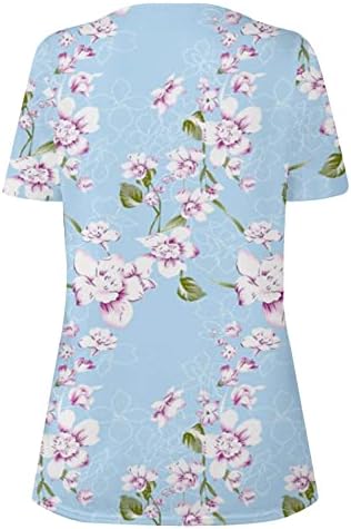 Kadın moda İlkbahar yaz baskılı kısa kollu dantel Trim bluz v yaka Casual bluz Tops